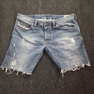 Vintage Diesel Industry Safado Men's Denim Shorts Size 33 Custom Raw Hem Blue